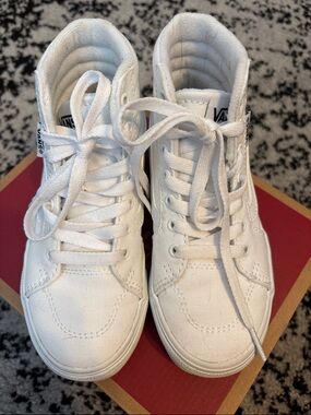 Vans Kids White High-Top Canvas Sneakers - Youth Lace-Up